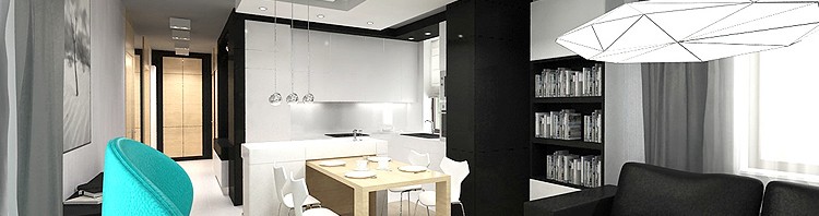 lusksuowe wnętrza apartamentu - salon z kuchnią