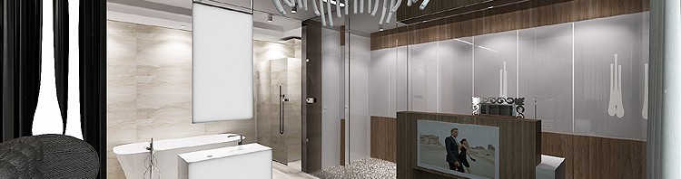 projekty wnętrza nowoczesnego apartamentu - sypialnia z łazienką